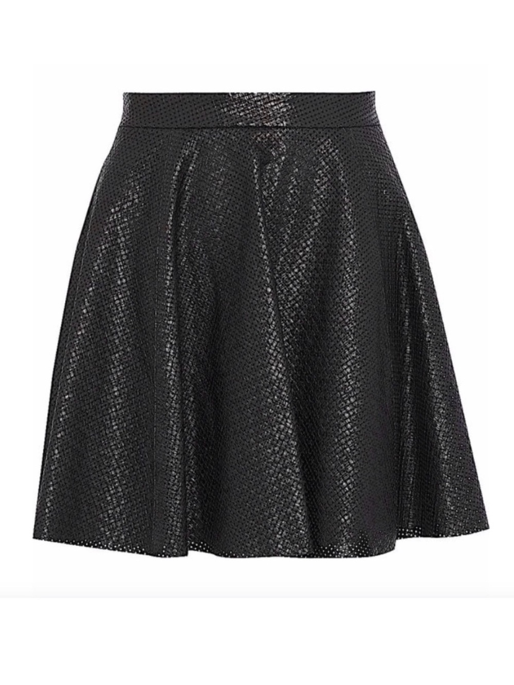 Alice + Olivia Black perforated lamb leather mini skirt
